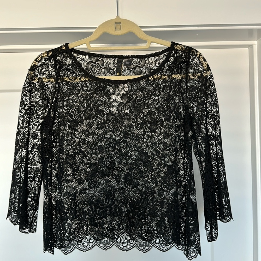 NWT H&M Black Lace Top with 3/4 Sleeve Size 6